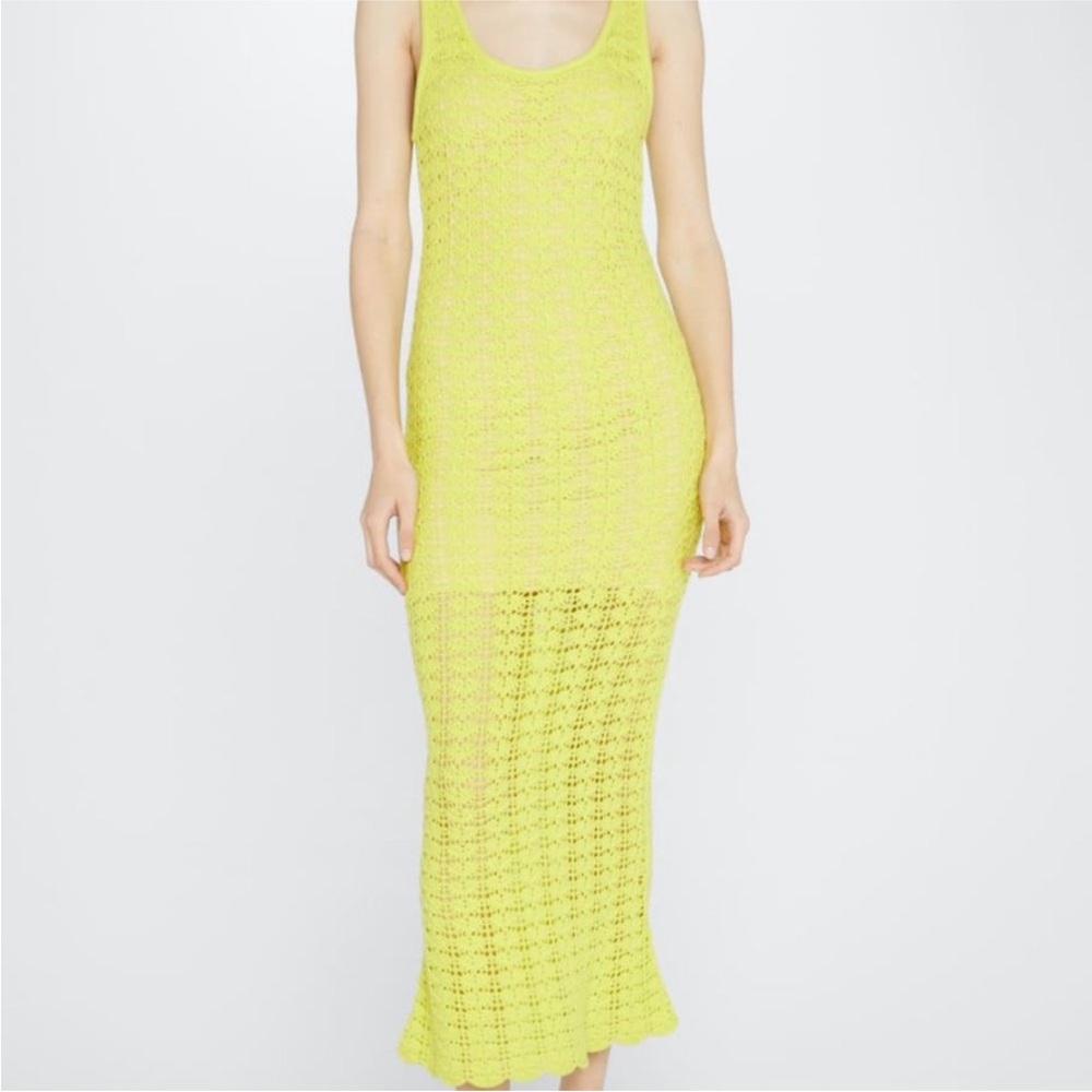 Alice + Olivia Veronique Pointelle Crochet Boho Scoop Neck Dress Yellow XS